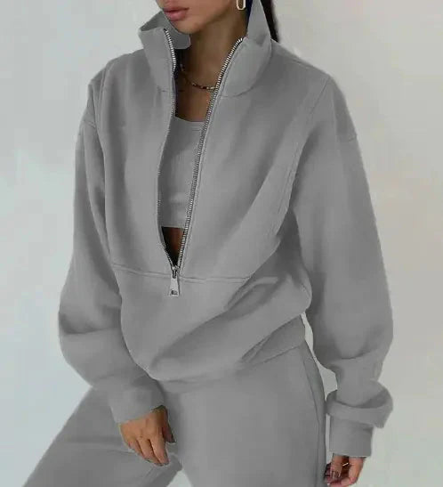 Women's Zipper Fleece Sweater Casual Set