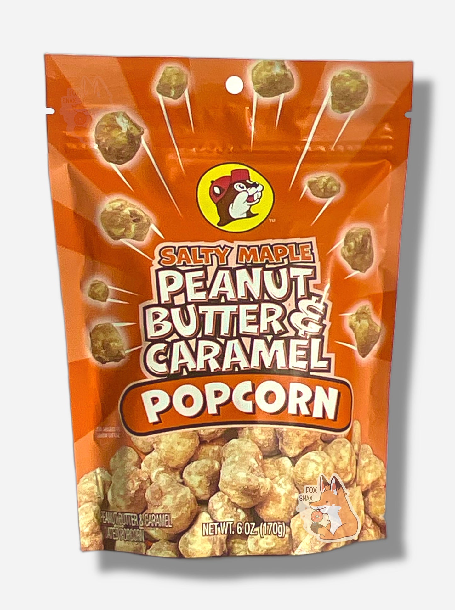 Popcorn au caramel et beurre de cacahuète salé à l'érable de Buc-ee's