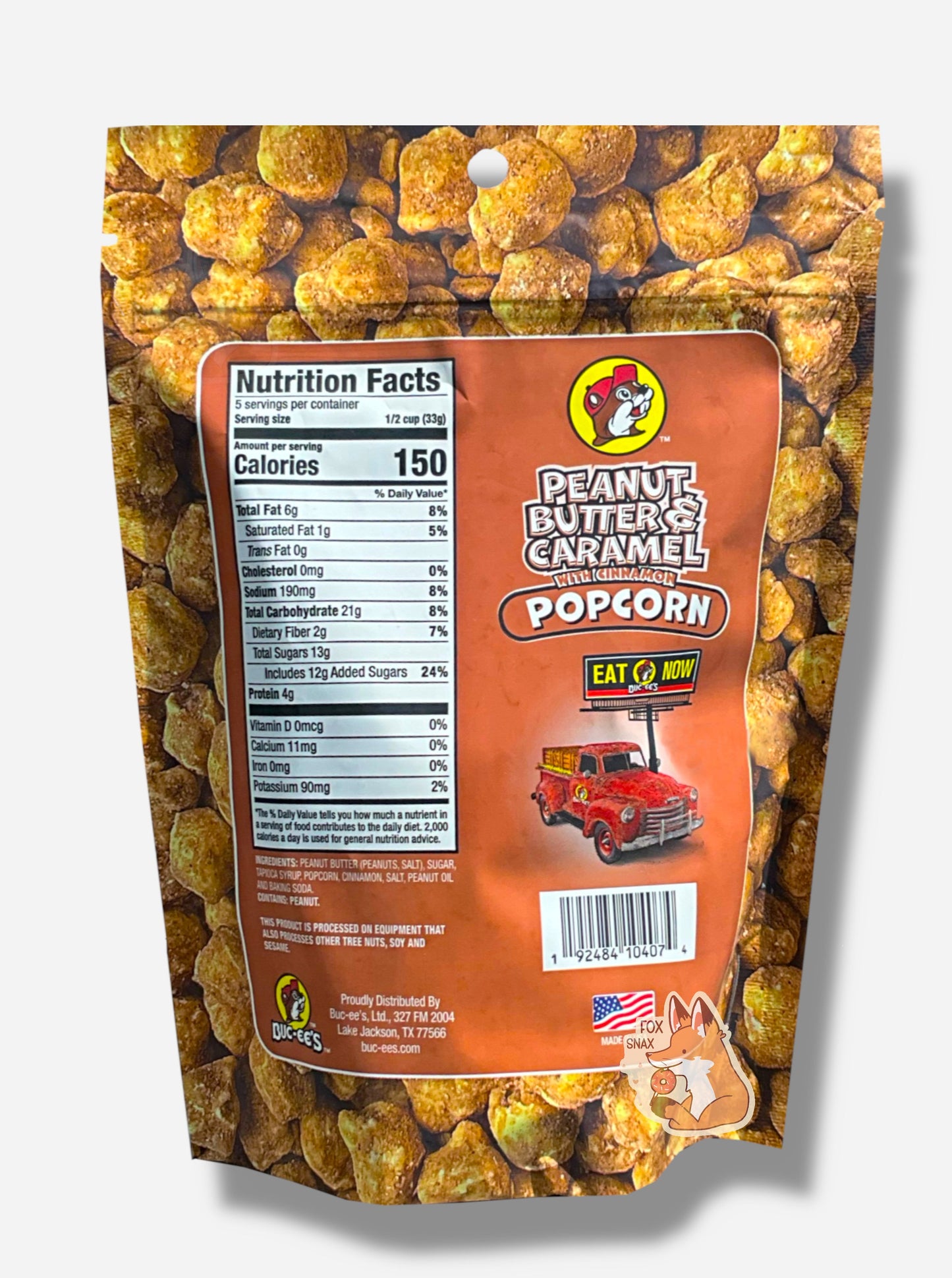 Palomitas de maíz con mantequilla de maní y caramelo de Buc-ee's con canela