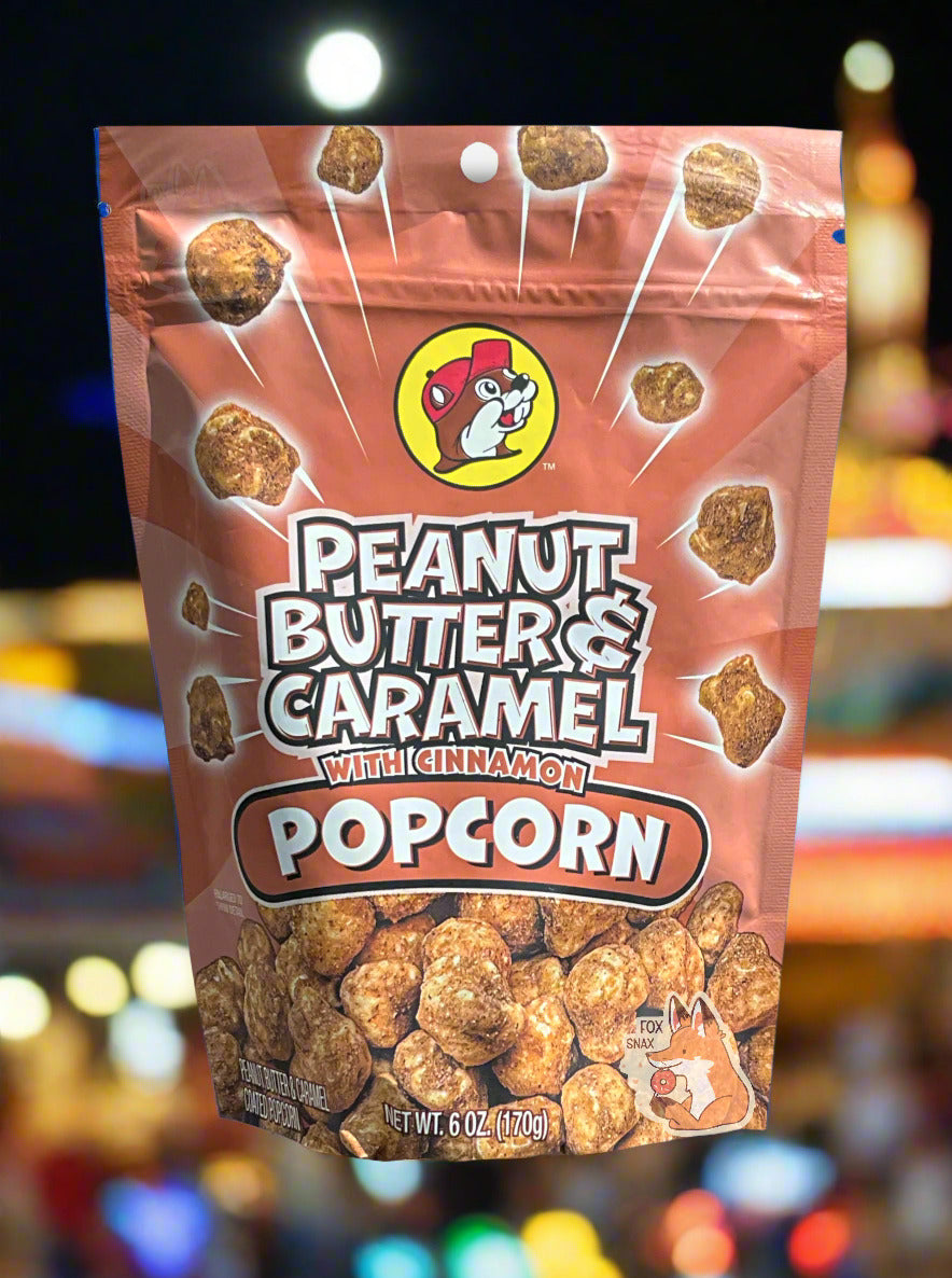 Palomitas de maíz con mantequilla de maní y caramelo de Buc-ee's con canela
