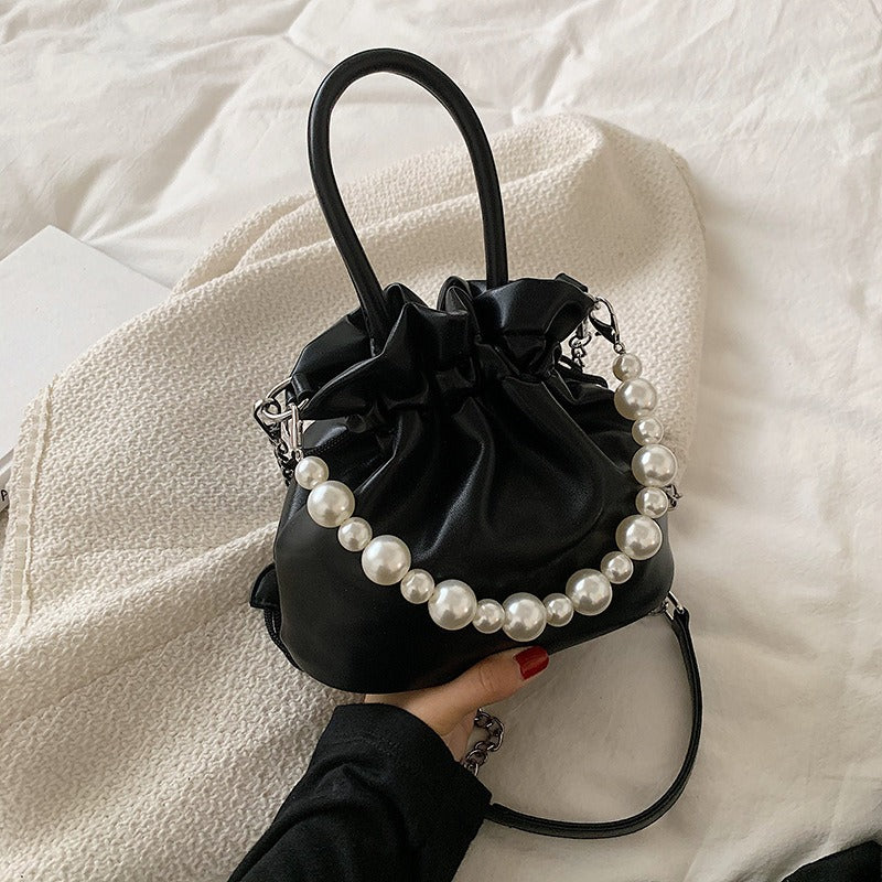 Elegant Pearl Chain Pleated Bucket Bag for Women