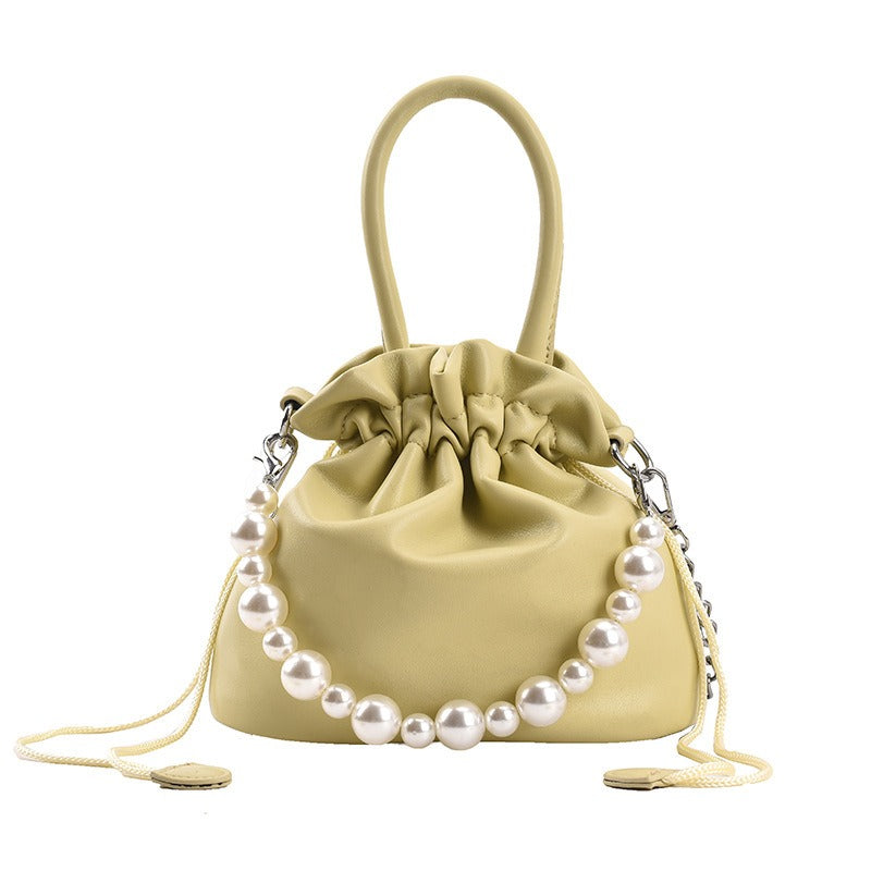 Elegant Pearl Chain Pleated Bucket Bag for Women