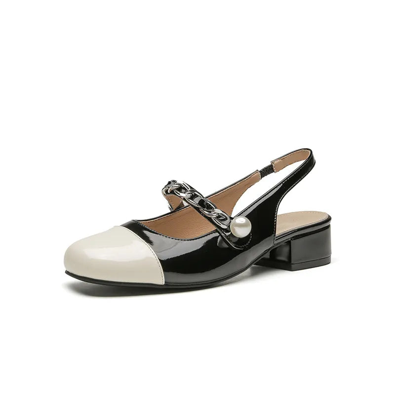 Sandalias Mary Jane con Cadena de Perlas Elegantes para Mujeres