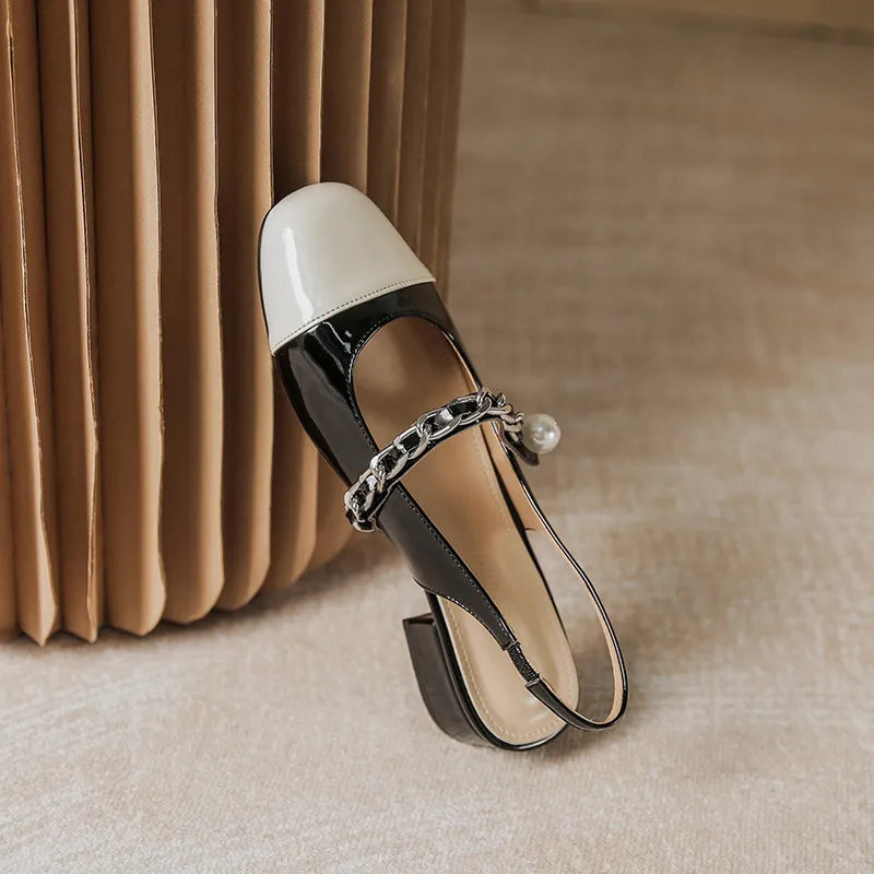 Sandalias Mary Jane con Cadena de Perlas Elegantes para Mujeres