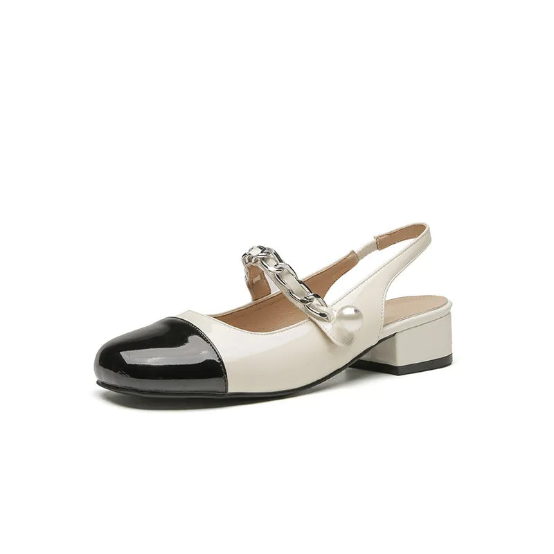 Sandalias Mary Jane con Cadena de Perlas Elegantes para Mujeres