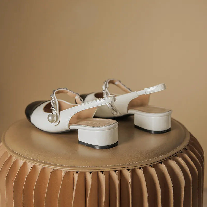 Sandalias Mary Jane con Cadena de Perlas Elegantes para Mujeres