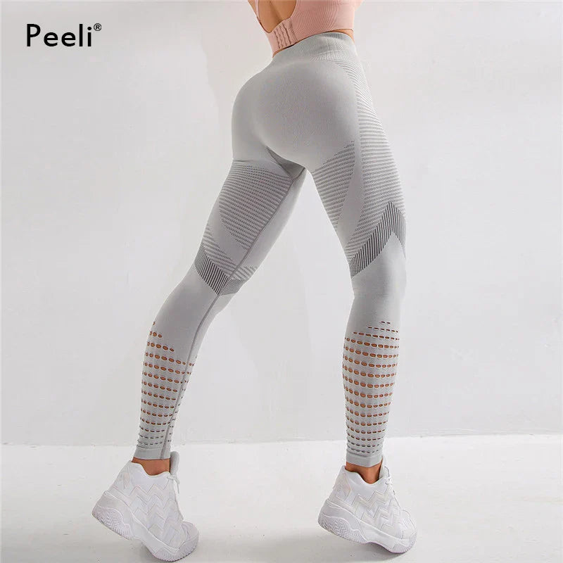 Peeli High Waist Seamless Leggings Yoga Pants Push Up Fitness Tight Workout Tummy Control Gym Leggings Athletic Pants Sportswear - Korvel
