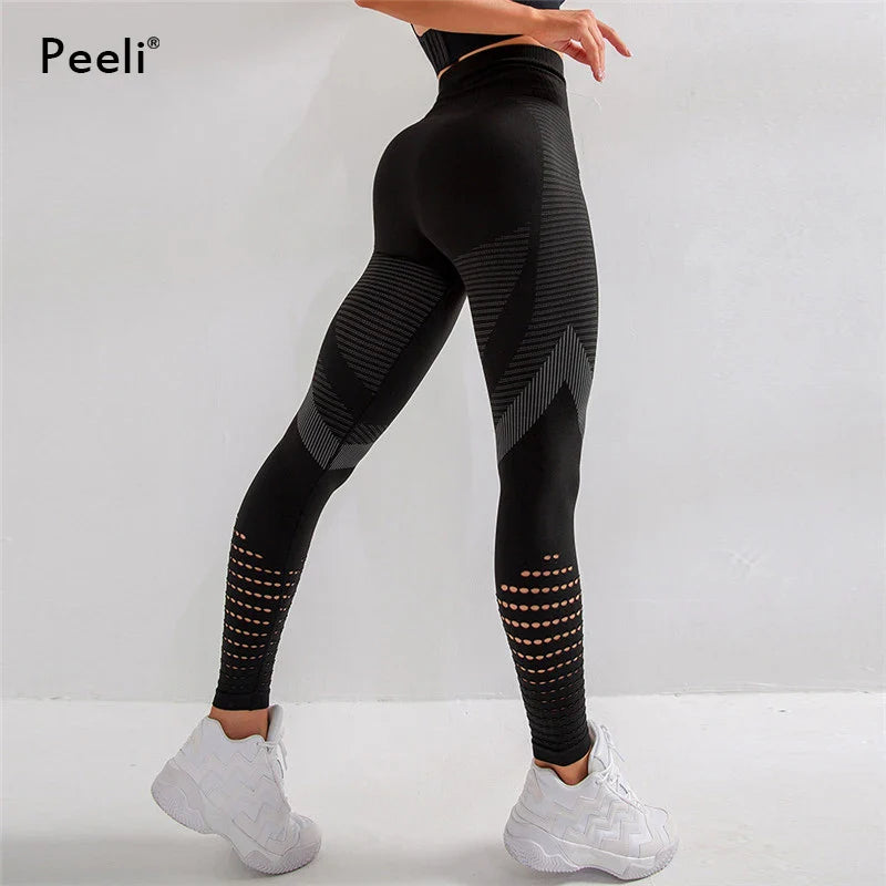 Peeli High Waist Seamless Leggings Yoga Pants Push Up Fitness Tight Workout Tummy Control Gym Leggings Athletic Pants Sportswear - Korvel