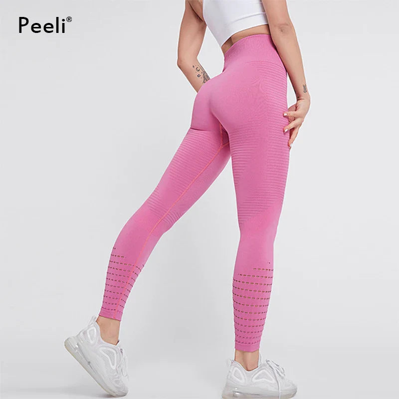Peeli High Waist Seamless Leggings Yoga Pants Push Up Fitness Tight Workout Tummy Control Gym Leggings Athletic Pants Sportswear - Korvel