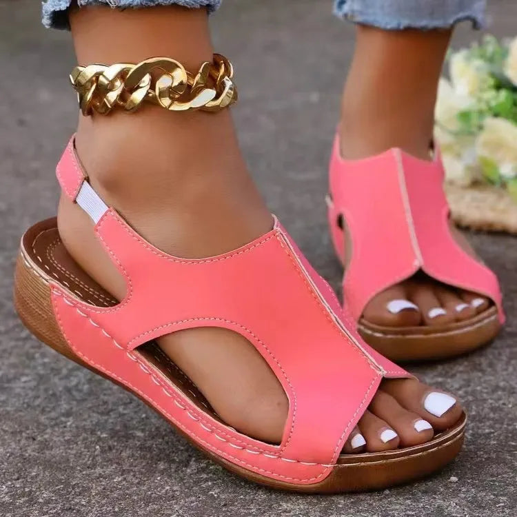 Peep Toe Cutout Wedge Sandals - Korvel