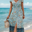 Perfee Backless Slit Printed Short Sleeve Dress - Korvel