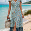 Perfee Backless Slit Printed Short Sleeve Dress - Korvel