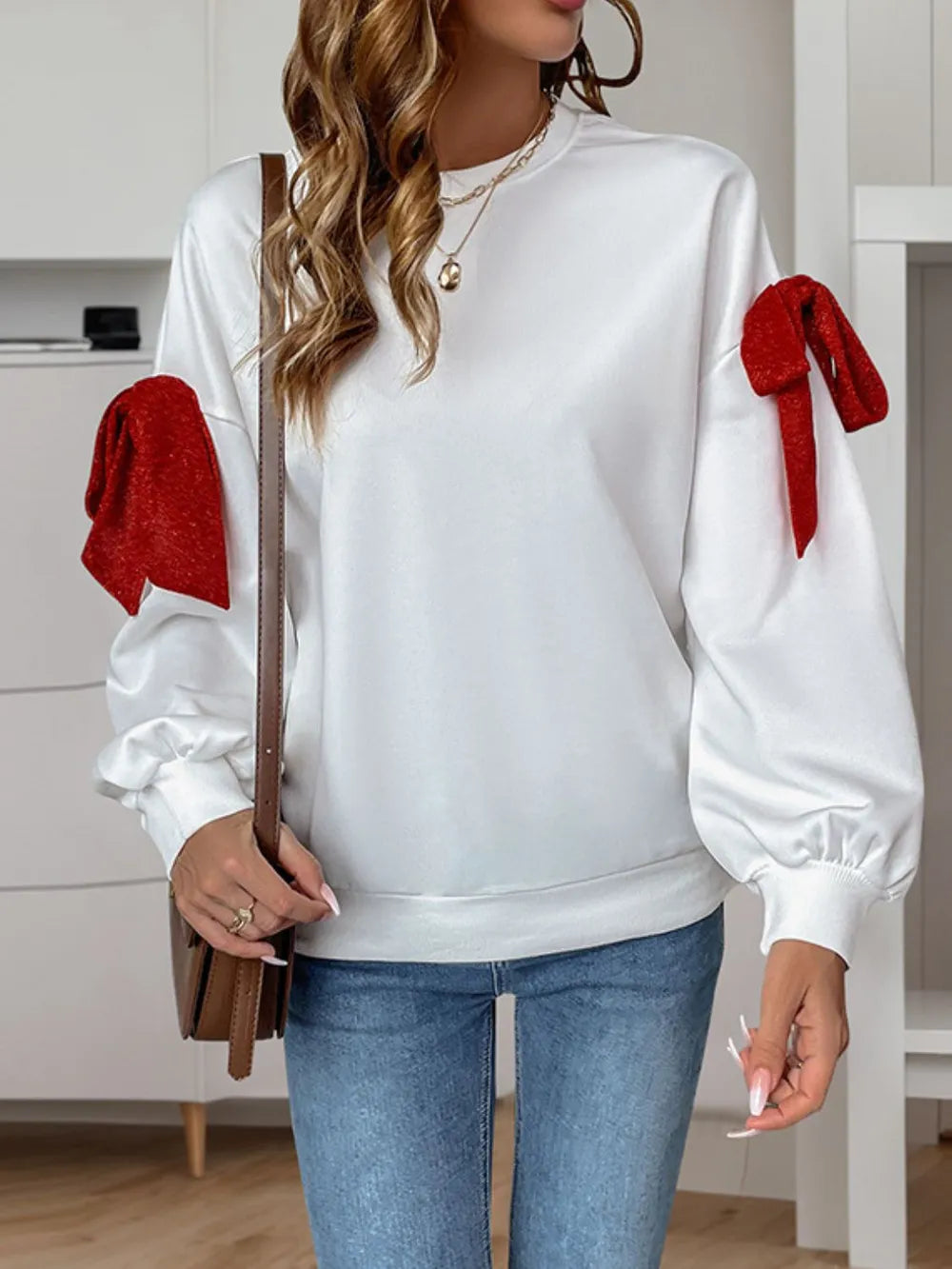Sweatshirt à col rond à manches longues Perfee Bow