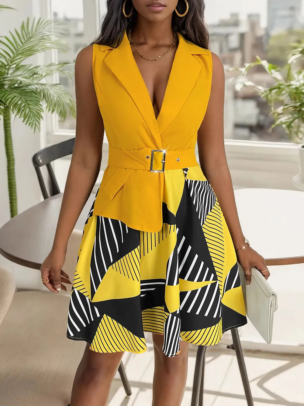 Perfee Collared Neck Sleeveless Mini Dress - Korvel