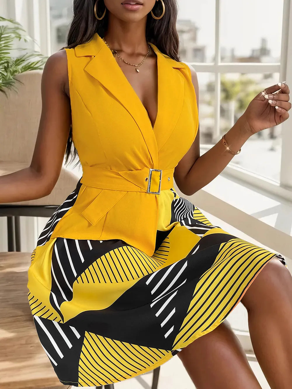 Perfee Collared Neck Sleeveless Mini Dress - Korvel