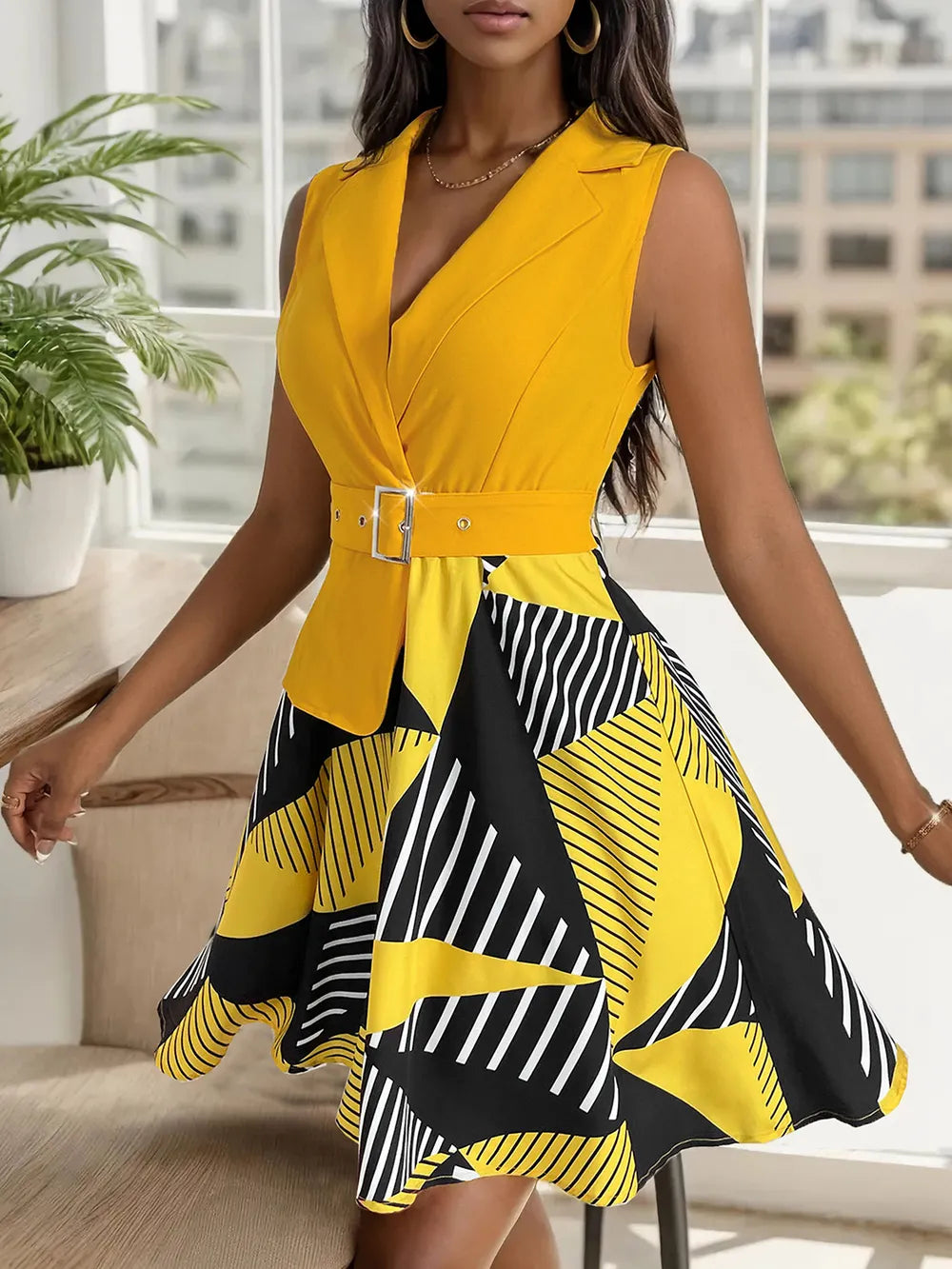 Perfee Collared Neck Sleeveless Mini Dress - Korvel
