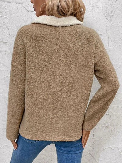 Perfee Contrast Half Zip Long Sleeve Sweatshirt - Korvel