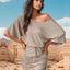 Perfee Drawstring One Shoulder Three-Quarter Sleeve Mini Dress - Korvel