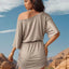 Perfee Drawstring One Shoulder Three-Quarter Sleeve Mini Dress - Korvel