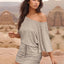 Perfee Drawstring One Shoulder Three-Quarter Sleeve Mini Dress - Korvel