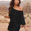 Perfee Drawstring One Shoulder Three-Quarter Sleeve Mini Dress - Korvel