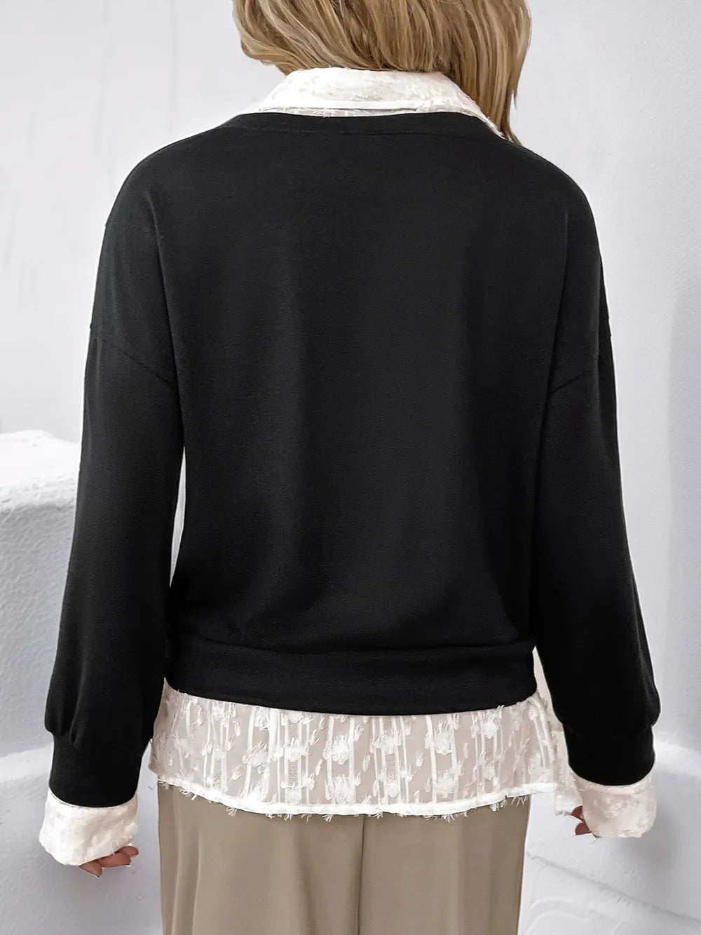 Perfee Faux Layered Contrast Long Sleeve Sweatshirt - Korvel