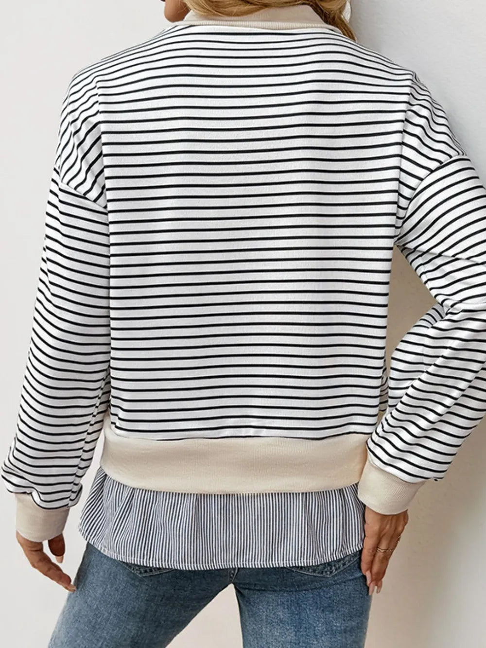 Perfee Faux Layered Striped Long Sleeve Sweatshirt - Korvel