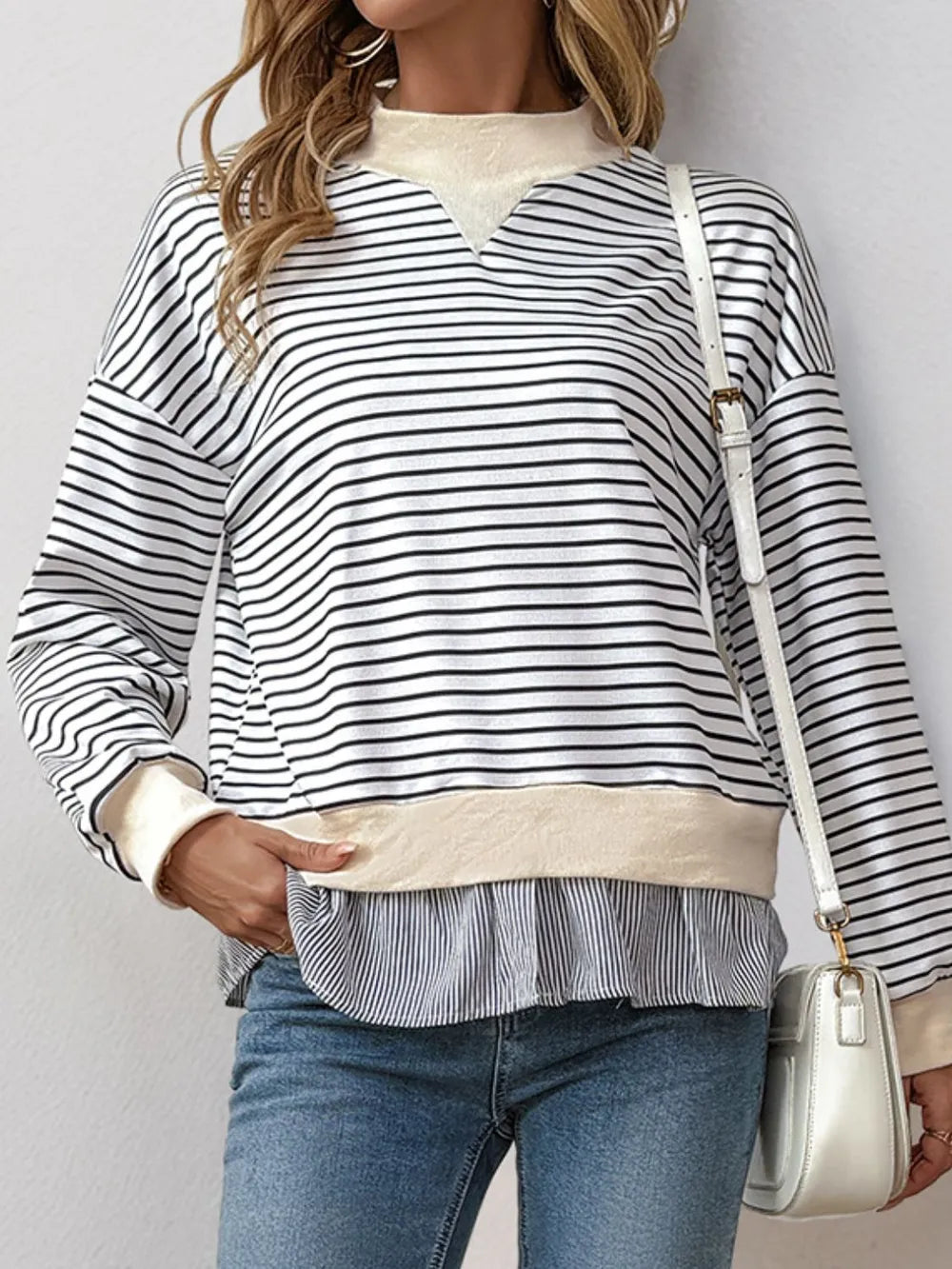 Perfee Faux Layered Striped Long Sleeve Sweatshirt - Korvel