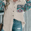 Perfee Pocketed Geometric Collared Neck Shacket - Korvel