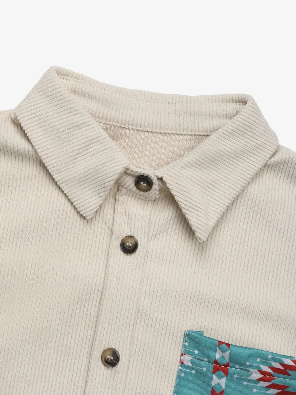 Perfee Pocketed Geometric Collared Neck Shacket - Korvel