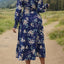 Perfee Printed Notched Lantern Sleeve Midi Dress
