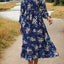 Perfee Printed Notched Lantern Sleeve Midi Dress