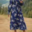 Perfee Printed Notched Lantern Sleeve Midi Dress