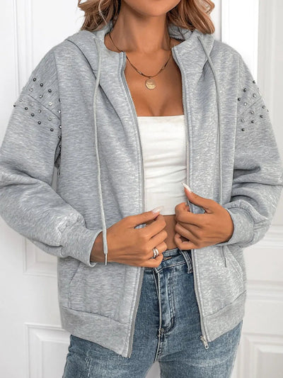 Hoodie zippé à manches longues en strass Perfee