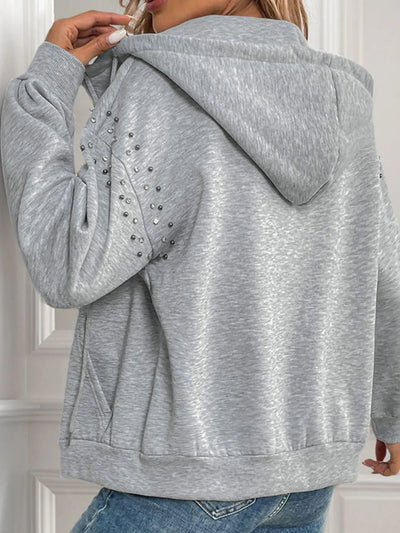 Hoodie zippé à manches longues en strass Perfee