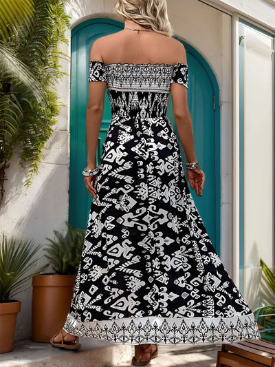 Perfee Slit Printed Off-Shoulder Dress - Korvel