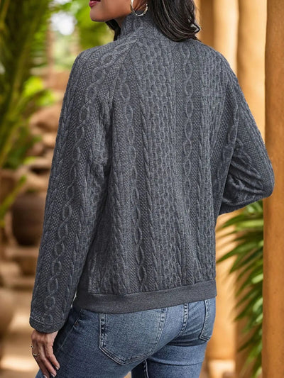 Perfee Textured Quarter Snap Long Sleeve Sweatshirt - Korvel