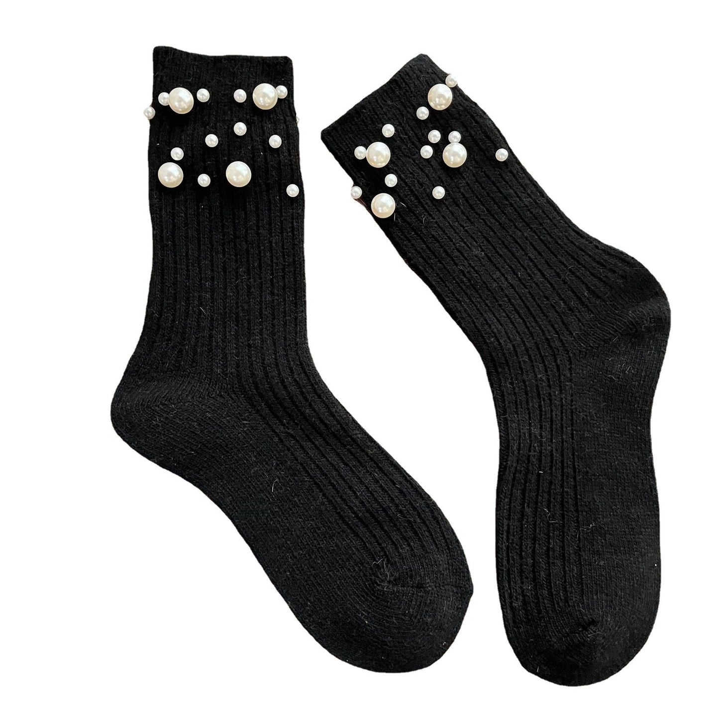 Personalized Korean style fashionable rivet bead pile socks autumn and winter thick warm rabbit wool mid tube socks for children - Korvel