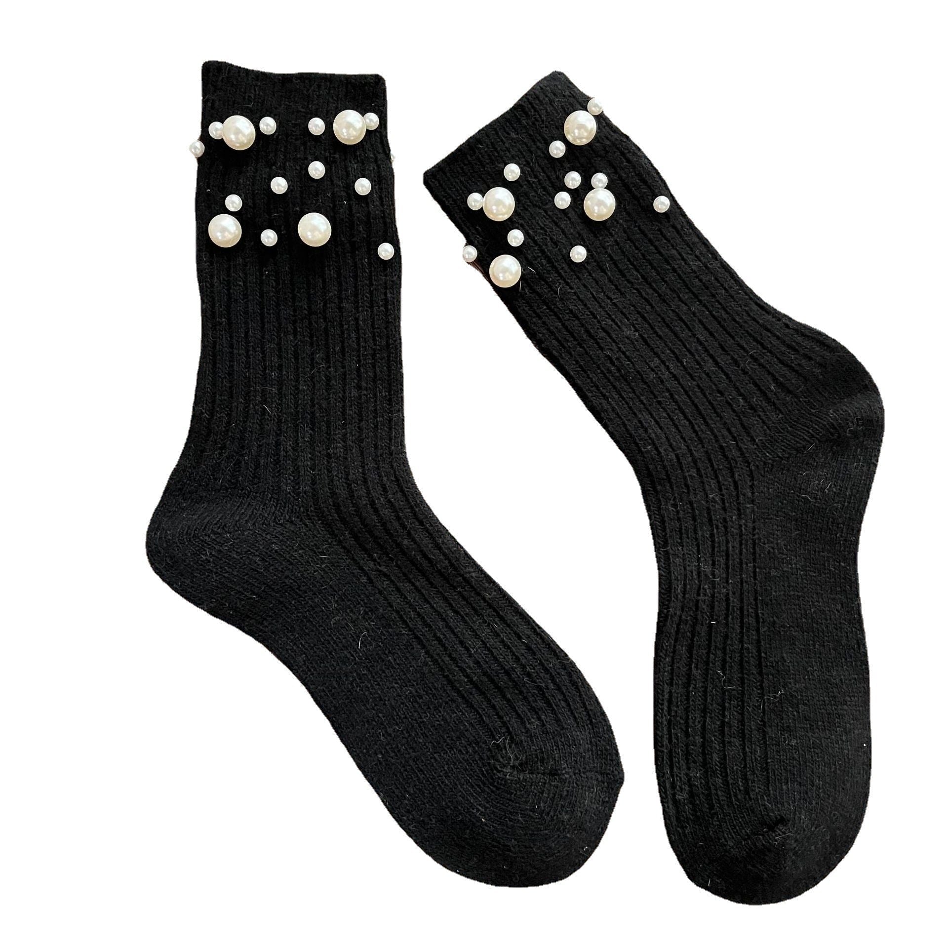 Personalized Korean style fashionable rivet bead pile socks autumn and winter thick warm rabbit wool mid tube socks for children - Korvel