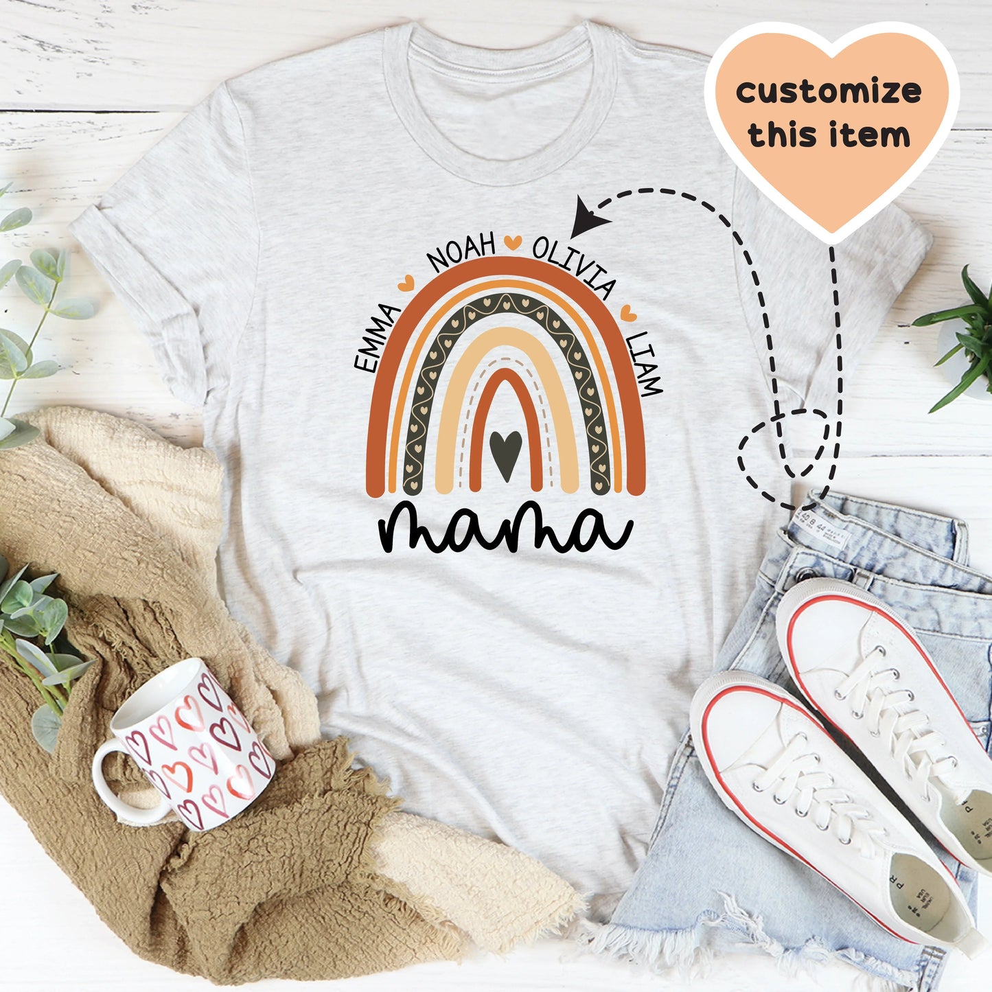 Camiseta Boho Arcoíris Personalizada para Mamá