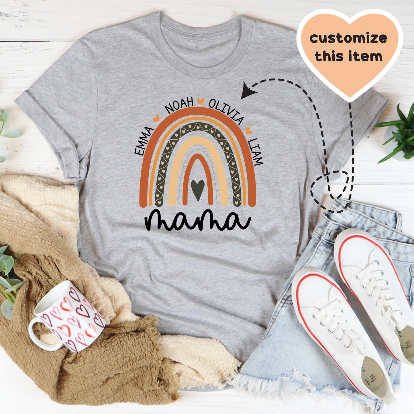 Camiseta Boho Arcoíris Personalizada para Mamá