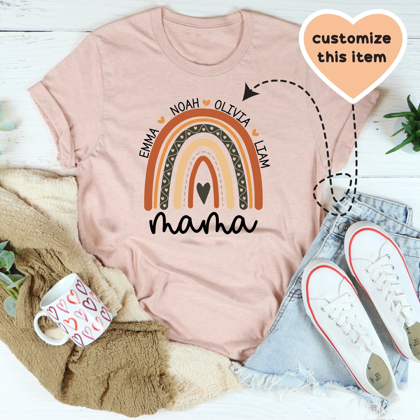Camiseta Boho Arcoíris Personalizada para Mamá