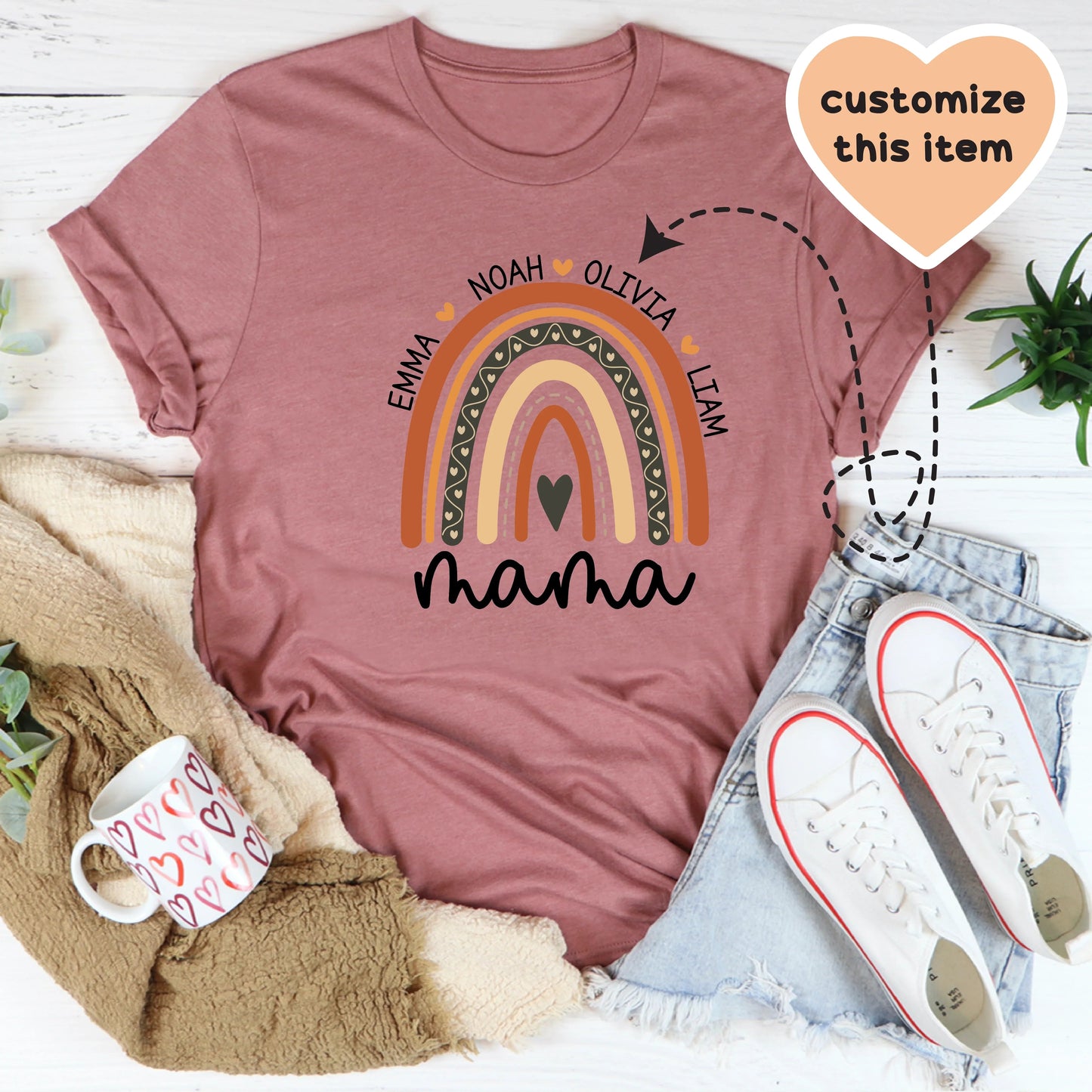 Camiseta Boho Arcoíris Personalizada para Mamá