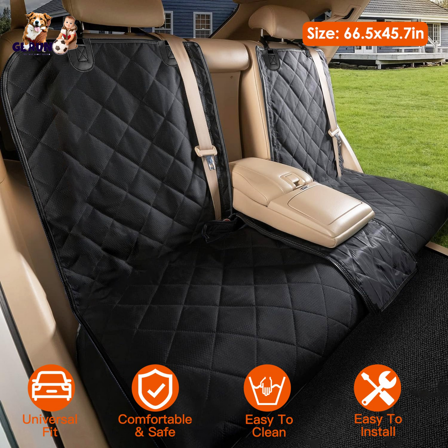 Funda de Asiento para Perros Impermeable con Cinturón de Seguridad