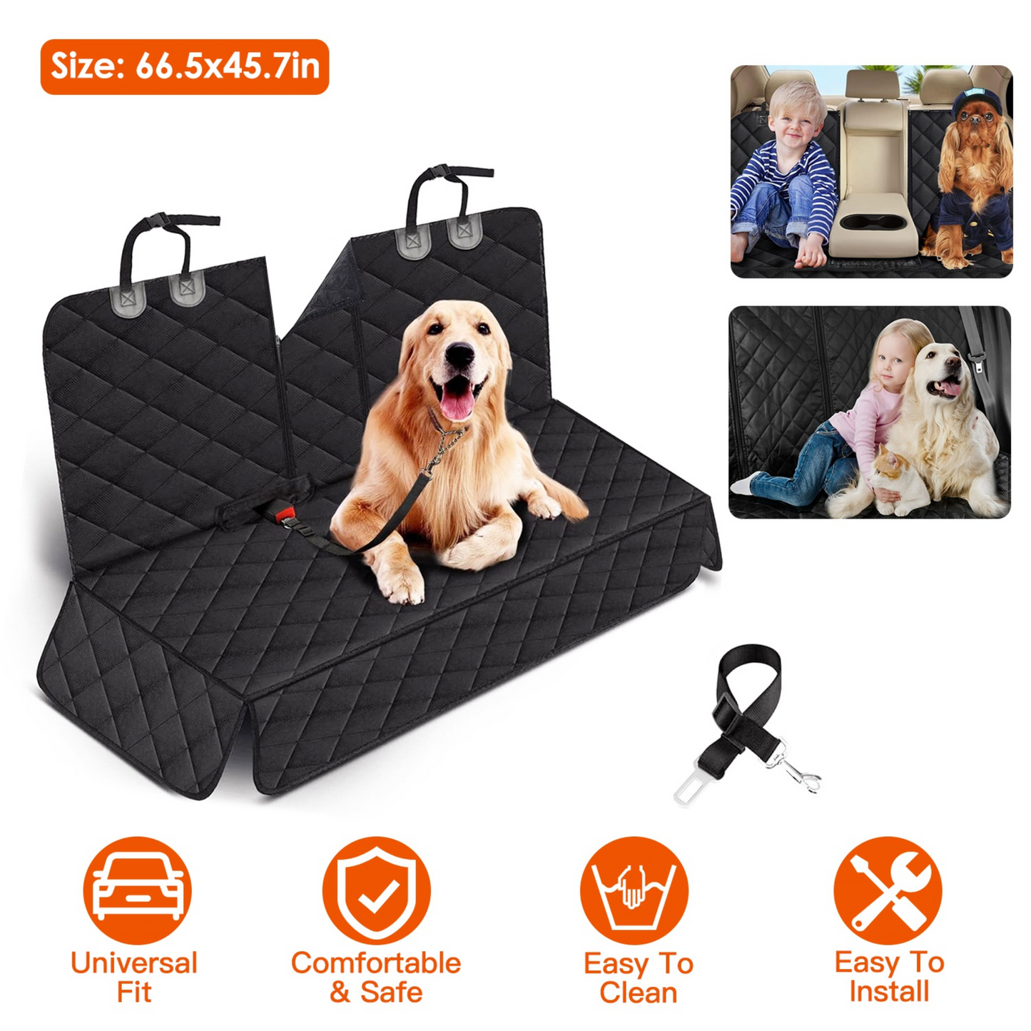 Funda de Asiento para Perros Impermeable con Cinturón de Seguridad