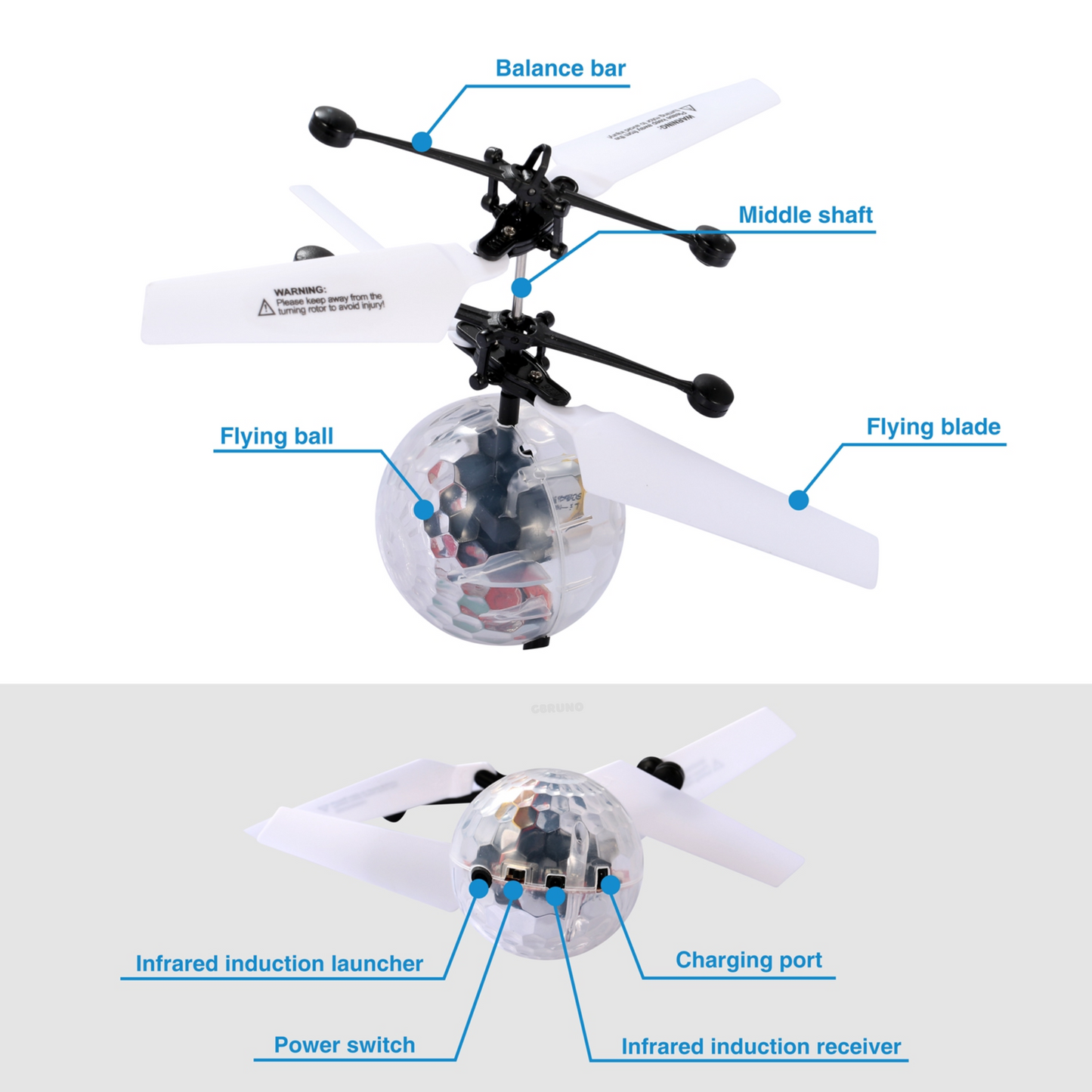 Drone à balle volante à induction infrarouge avec lumières LED