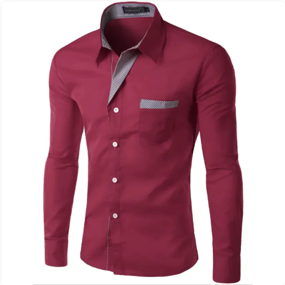 European and American Men's Long Sleeve Color Block Shirt