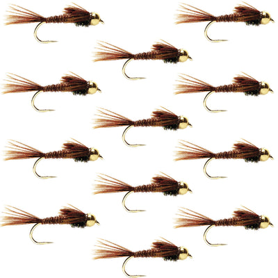 Premium Barbless Bead Head Pheasant Tail Nymph Flies - 12 Pack, Size 16 - Korvel