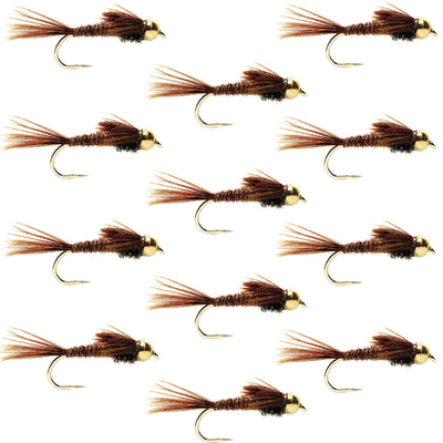 Premium Barbless Bead Head Pheasant Tail Nymph Flies - 12 Pack, Size 12 - Korvel