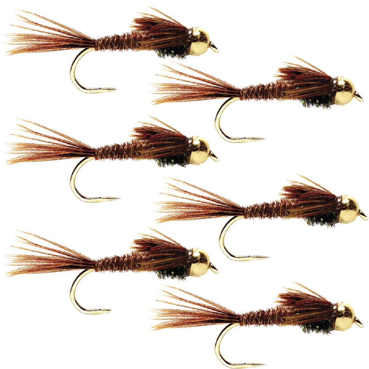 Barbless Bead-Head Pheasant Tail Nymph Flies - Size 12 (Pack of 6) - Korvel